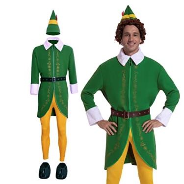 Imagem de HOSEBS Buddy the Elf Costume for Men, Christmas Cosplay Elf Costume, with Jacket Belt Pants Family Party Outfits for Kids, Teen (S)