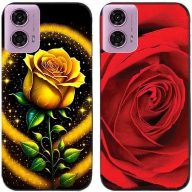 Imagem de 2 peças impressas TPU gel silicone capa de telefone traseira para Motorola Moto G24 (flor rosa)