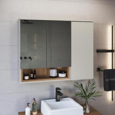 Imagem de Armário Espelheira Para Banheiro Cecília Com 3 Portas E Um Nicho Mel/A
