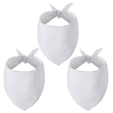 Imagem de Gofshy Bandanas de cachorro em branco por sublimação, lenço de triângulo branco ou preto faça você mesmo lenço de algodão premium DIY lenço/babador, design personalizado aniversário/festa ideia divertida presente de noivado (branco-3 peças, grande)