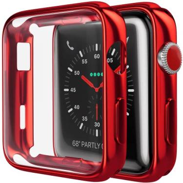 Imagem de D & K Exclusives Capa para Apple Watch série 6 5 de 40 mm com protetor de tela, pacote com 2 capas protetoras em TPU macio para iWatch Series 5 de 40 mm, vermelho refletor