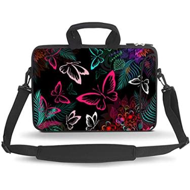Imagem de HEABPY Bolsa carteiro de transporte com alça e bolso acessório para notebooks/ebooks/tablet infantil/iPad (borboleta, 14-15,6 polegadas)