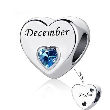 Imagem de GMXLin Berloque de coração com pedra do mês de janeiro a dezembro de 12 meses, pingente de feliz aniversário, compatível com pingentes Pandora Pulseiras para a família, avó e mãe, Cobre