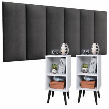 Imagem de Conjunto Cabeceira Cama Queen 1,60 Com kit 2 Criado Quarto Charme (Cinza/Kit Branco)