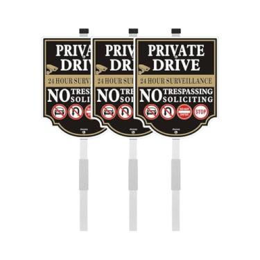 Imagem de Pacote com 3 placas privadas de entrada de automóveis com estaca, placa de não solicitar invasão, sem estacionamento, sem virar,