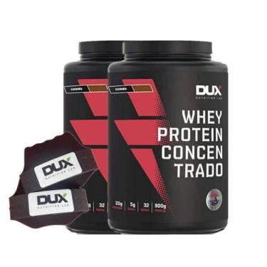 Imagem de Suplemento Combo 2X Whey Concentrado 900G Cookies + Luva Dux - Dux Nut