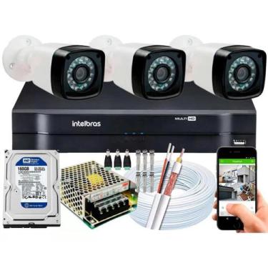 Imagem de Kit 03 câmera de segurança full hd 1080p, DVR 4 canais Intelbras mhdx 