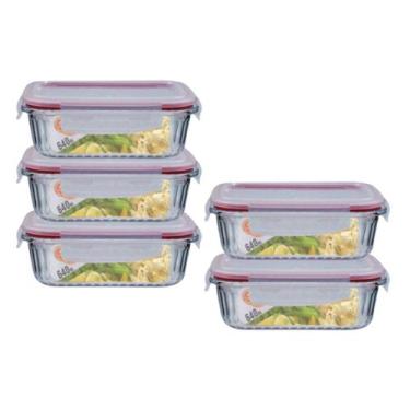 Imagem de 5 Potes Hermetico Vidro Borosilicato Canelado 640ml Marmita - Belo Vid