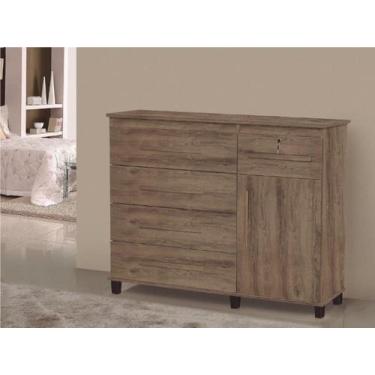 Imagem de Cômoda 5 Gavetas Com Fechadura em Aço e Sapateira Cor Teka - Trinobel