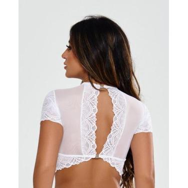 Imagem de Sutiã Cropped renda Luxo poliamida com fecho - Roupa de dormir, Branco