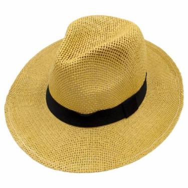 Imagem de Chapéu Estilo Panamá Palha Shantung Faixa Preta Chapelaria Vintage - K