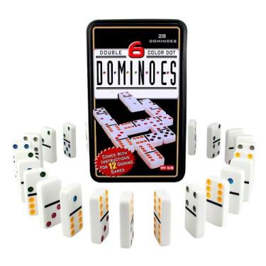Imagem de Jogo de dominó de plástico com 28 pçs na lata - Dominoes