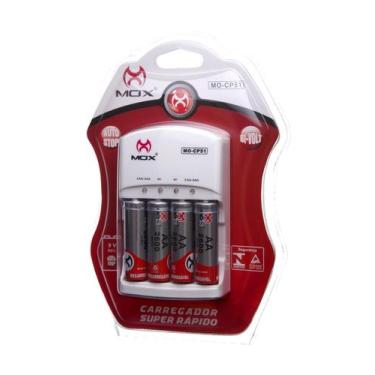 Imagem de Carregador Super Rápido + 4 Pilhas Recarregável AA 2600mah - Mox