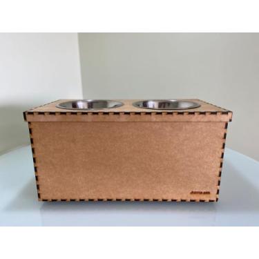 Imagem de Comedouro Com Caixa Acoplada Porta Ração Raça Grande  Com Duas Tigelas