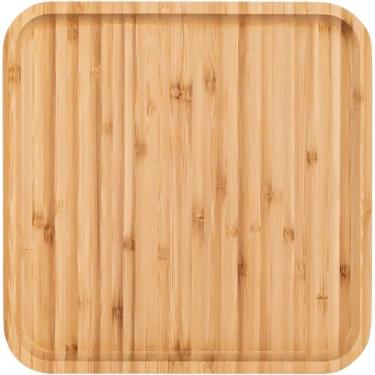 Imagem de Pacote com 2 bandejas quadradas de bambu de 30 x 30 x 2 cm, bandeja de bambu para servir de bambu para café da manhã, jantar, comida, café, chá, travessas de frutas para casa, hotel, restaurante