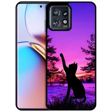 Imagem de SM CASES Capa para Moto Edge Plus 2023, Edge 40 Pro - Gato ao pôr do sol com design impresso em 2D, capa protetora de borracha TPU à prova de choque para Moto Edge Plus 2023.