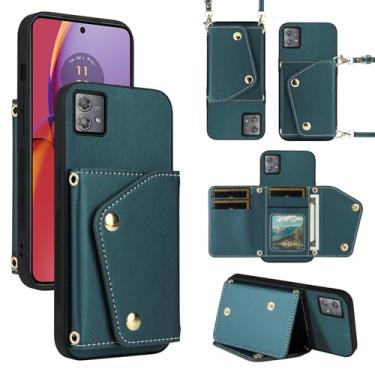 Imagem de Dibosom Capa carteira de luxo para Motorola Moto G84 5G com 5 compartimentos para cartão fina e alça de ombro, suporte de cartão de crédito de couro PU acessórios capa de celular para G 84 2023