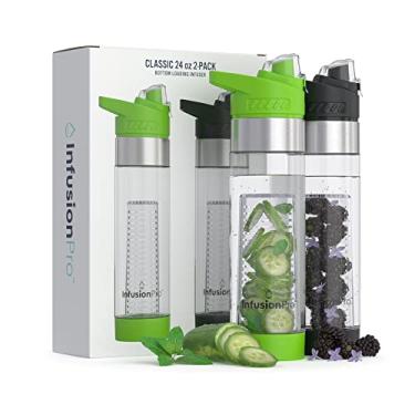 Imagem de Infusion Pro Premium Pacote com 2 Garrafas de Água Infundidas com Frutas – Infusor inferior com Tampa Flip Top – Plástico Tritan grande sem BPA – Combo esportivo verde e preto, receitas de e-book com sabor de fruta