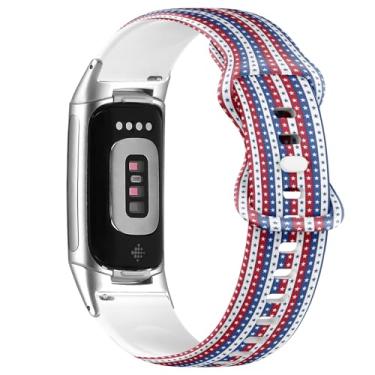 Imagem de Pulseira de silicone macio compatível com Fitbit Charge 5/Fitbit Charge 6 (4 de julho, Dia da Independência), pulseira esportiva macia para mulheres e homens