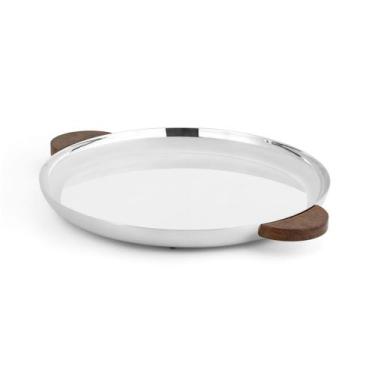 Imagem de Bandeja Redonda Grande Volupté Prata com Madeira - St James