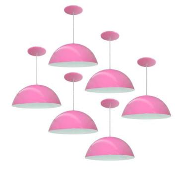 Imagem de Kit 6 Luminária Pendente Meia Lua 40cm Interior Branco Brilho Fiação 1