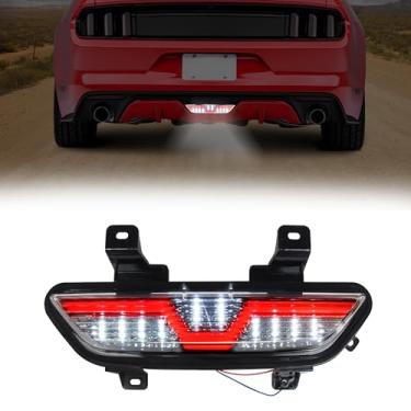 Imagem de KAKABAS Luz de para-choque traseiro de piloto adequada para Ford Mustang 2015 2016 2017 acessórios, luz de estacionamento central LED, luz de freio vermelha, luz piloto de reversão, luz de ré de