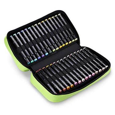 Imagem de Estojo de transporte para marcadores de arte com extremidade dupla TSKY - 60 compartimentos para armazenamento de marcadores com zíper em tela para marcadores Sharpie de tinta Prismacolor Touch Spectrum Noir, apenas organizador de carteira vazio, Verde, 1