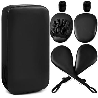Imagem de Poen Conjunto de luvas de pancada 7 em 1, luvas de boxe, almofadas de foco, luvas de boxe, pulseiras de boxe, conjunto de almofadas de treinamento macias ajustáveis para boxe, kickboxing, karatê, muay