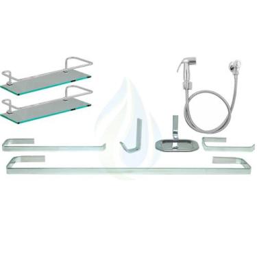 Imagem de KIT COMPLETO PARA BANHEIRO  2 Porta Shampoo Reto + 1 Kit Acessórios QU