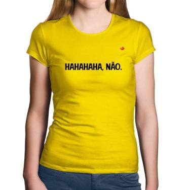 Imagem de Baby Look Algodão Hahahaha, Não. - Foca na Moda, Amarelo, G