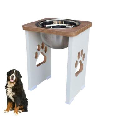 Imagem de Comedouro Para Cachorro Grande Elevado Pet MDF 30 cm - Inox - Maderacc