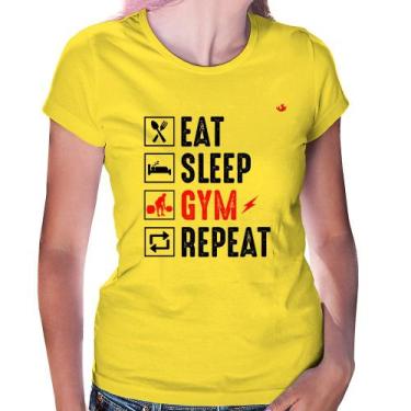 Imagem de Baby Look Eat, Sleep, Gym, Repeat - Foca na Moda, Amarelo, P