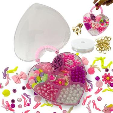 Imagem de Kit Rosa de miçangas para meninas com letras perolas bolinhas pingente