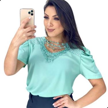 Imagem de Blusa Feminina Social Evangelica Renda Manga Bufante - LOOK MODAS OCTA