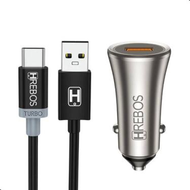 Imagem de Kit Carregador Veicular Usb Turbo 18w C/ Cabo Tipo C 3.0a - HREBOS