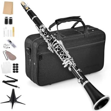 Imagem de ANVAR VEDO Clarinete de instrumento, Clarinete de madeira folheada a níquel em Si plano iniciantes Experimente um som puro Experimente uma variedade tons puros e ricos o sistema Boehm de 17 teclas