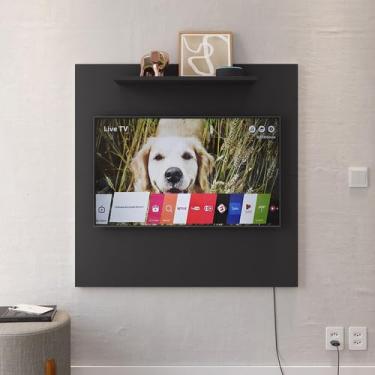 Imagem de Estante Painel Suspenso TV Smart 32 Polegadas Prateleiras Decorativas Sala Quarto Pequeno Retrô New (Preto)