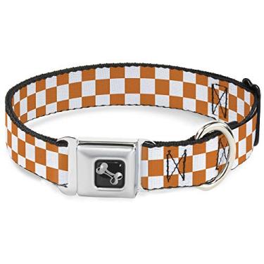 Imagem de Buckle-Down Coleira para cachorro xadrez branca/laranja caramelo osso, grande/38-66 cm