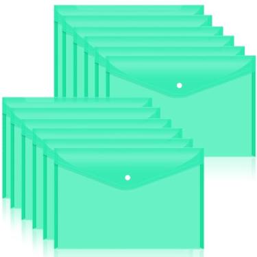 Imagem de Envelopes de arquivo de plástico com fecho de botão de pressão, pastas de documentos transparentes para arquivos de letras A4, pastas de poliéster, para material escolar e de escritório (verde)