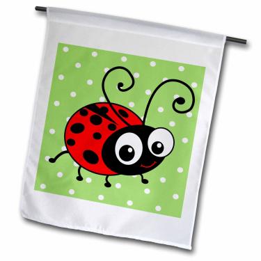Imagem de 3dRose fl_113183_1 Linda joaninha verde com bolinhas - Kawaii Happy Red and Black Spots Ladybird Cartoon Lady Bug Garden Flag, 30 x 45 cm