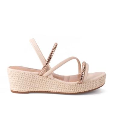 Imagem de Sandália Feminina Dakota Anabela Tiras Trançadas Bege 39