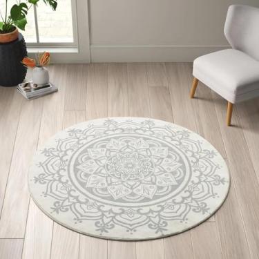 Imagem de Carvapet Tapete redondo pequeno de 6 cm chique boho estampa mandala, tapetes circulares, antiderrapante, lavável à máquina, tapete macio para lavabo, entrada, banheiro, berçário, cabeceira, decoração