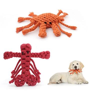 Imagem de WishLotus 2 peças de brinquedos de corda para cães, brinquedos fofos de dinossauro e pato amarelo para mastigadores agressivos, brinquedos de mastigar cães de algodão para dentição de raças pequenas,