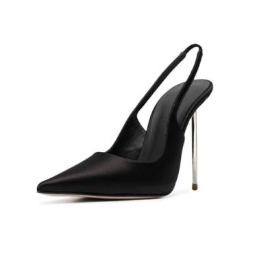 Imagem de UNWRBD 12 cm bico fino tecido sardinha salto de metal feminino sapato único stiletto simples e elegante salto alto