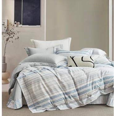 Imagem de SLEEPBELLA Capa de edredom listrada tamanho Queen – Design de patchwork branco e azul para decoração de quarto luxuoso capa de edredom