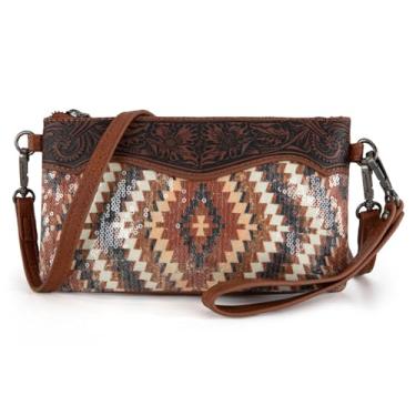 Imagem de Montana West Bolsas transversais femininas Western Clutch Bag Cross Body Bag com alça removível, Marrom asteca, 8.7"(L) x 0.8"(W) x 5.3"(H)