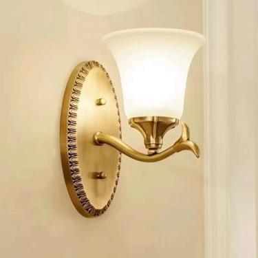 Imagem de Luminária de parede nórdica criativa de cobre dourado e vidro retrô personalidade única/dupla cabeça quarto arandelas com base E27/26 para sala de estar varanda corredor escada luz de parede