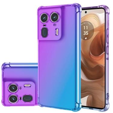 Imagem de Gufuwo Capa fofa para Moto Edge 50 Ultra/Motorola Edge 50 Ultra/Moto X50 Ultra 5G, capa protetora de TPU gradiente fina antiarranhões à prova de choque para Motorola Edge 50 Ultra 5G roxo/azul
