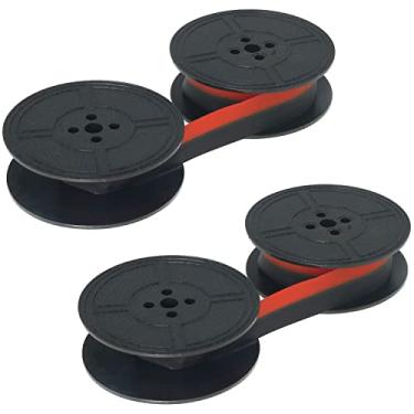 Imagem de MTQY 2 peças de fita de máquina de escrever de bobina dupla preta vermelha universal de substituição para a maioria das máquinas de escrever