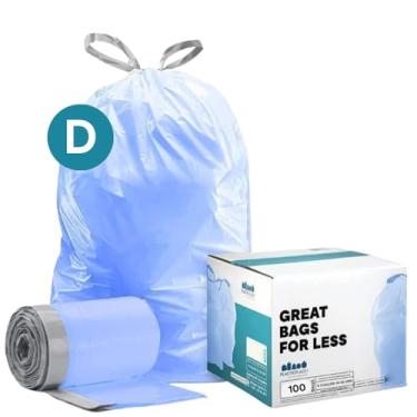 Imagem de Plasticplace Sacos de reciclagem azuis compatíveis com código D (100 unidades), sacos de lixo com cordão, forro de lata de 15,3 litros, 40 x 71 cm